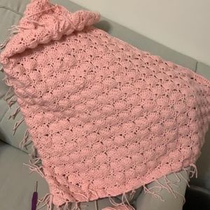 Ethereal pink crocheted rectangle Shawl.